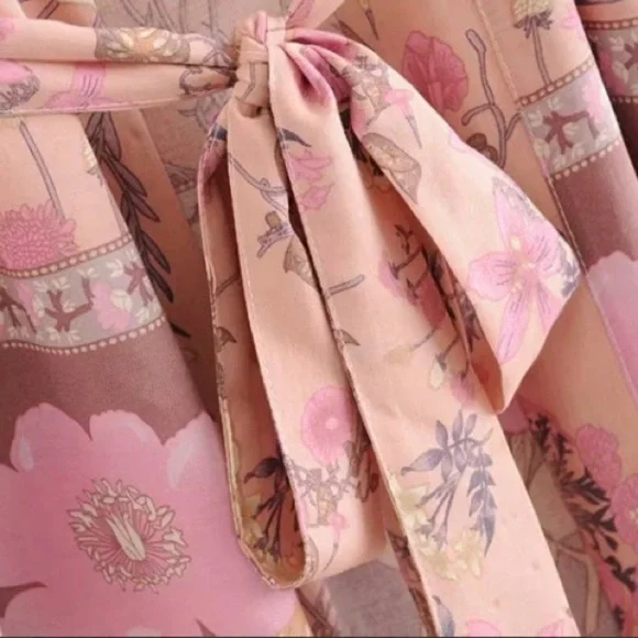Bohemian Dahlia Floral Print Kimono Mini Dress - Picture 3 of 12